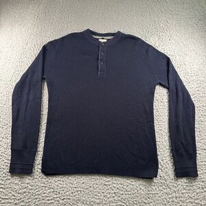 Relwen Henley Mens M Navy Merino Wool Ribbed Knit Long Sleeve Pullover Thermal
